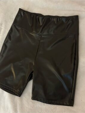 Akira Black High-Waist Faux Leather Bike Shorts